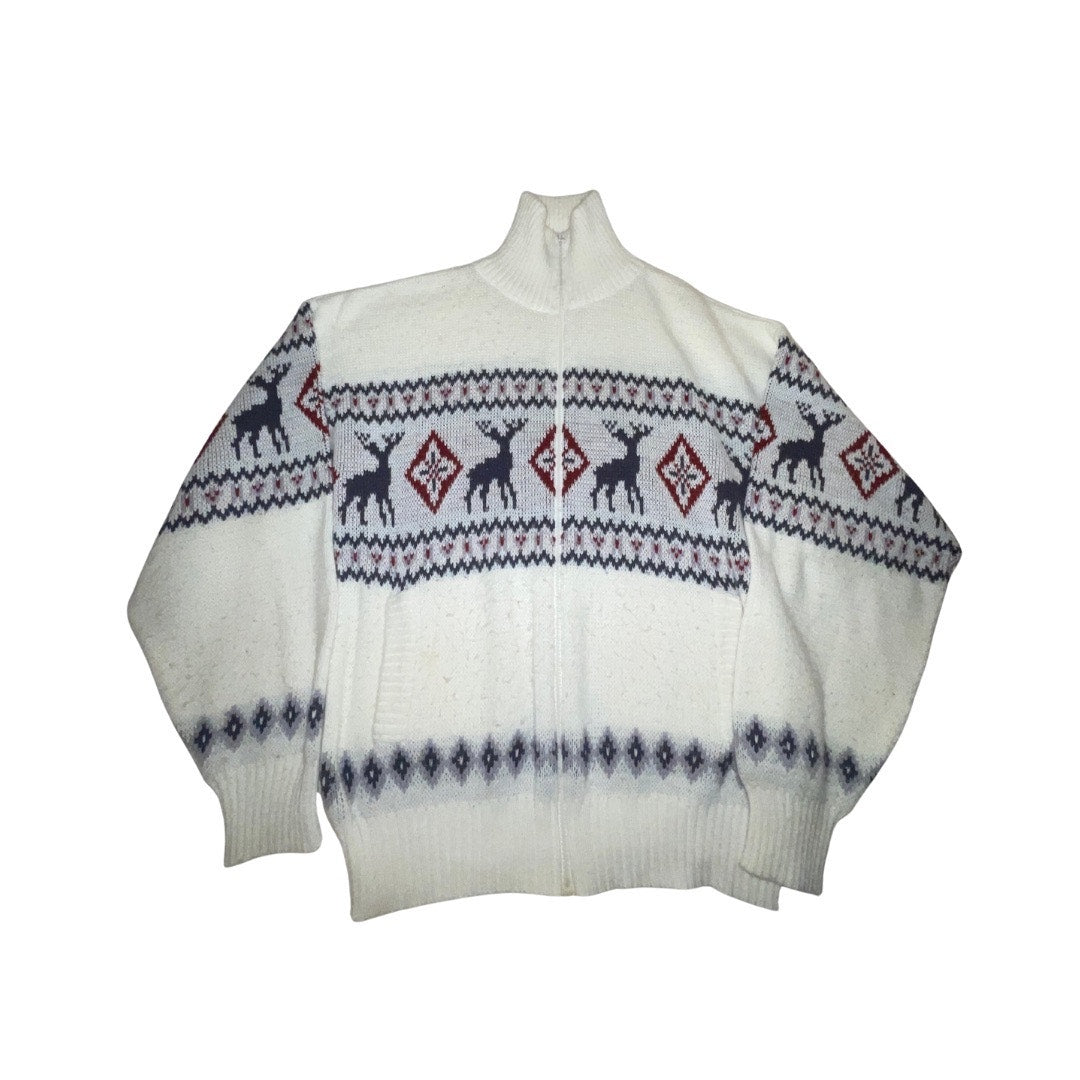 Scandia Woods Full Zip Cardigan Sweater Dear Size Large Winter Christmas Snow