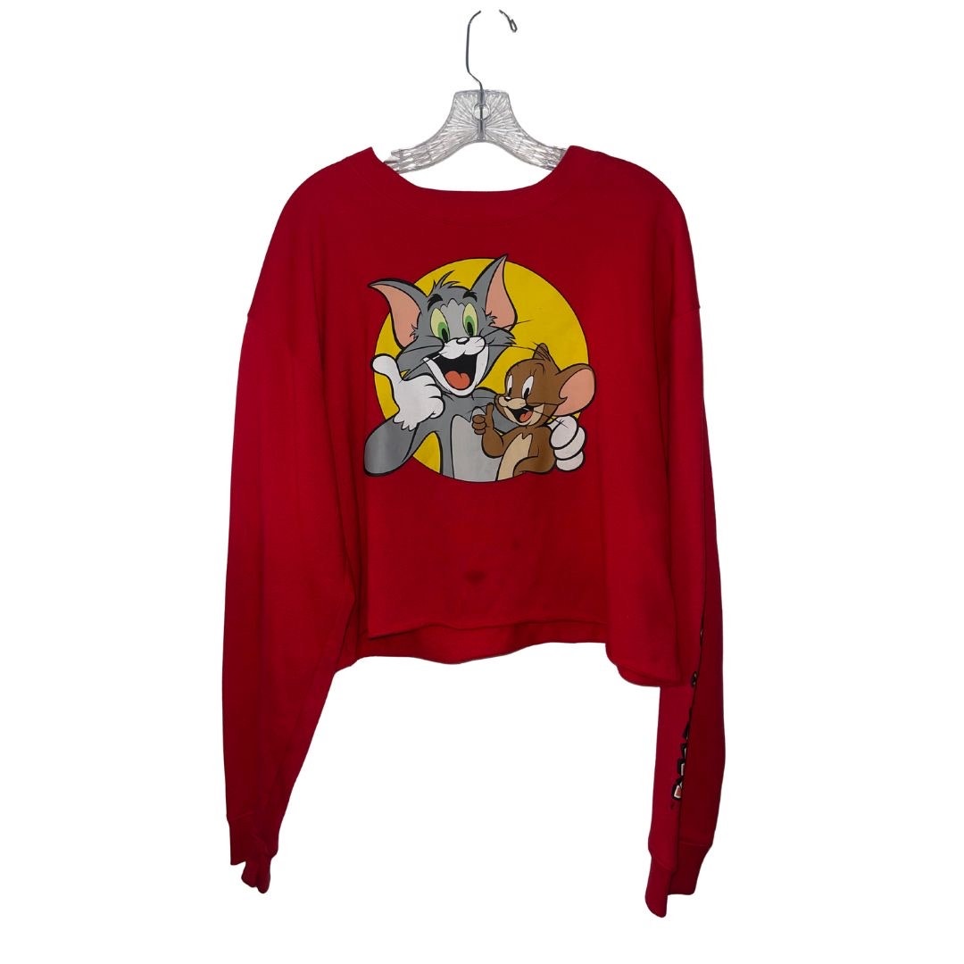Tom & Jerry Cropped Graphic Crewneck Sweatshirt Sweater Size Large Retro Cartoon