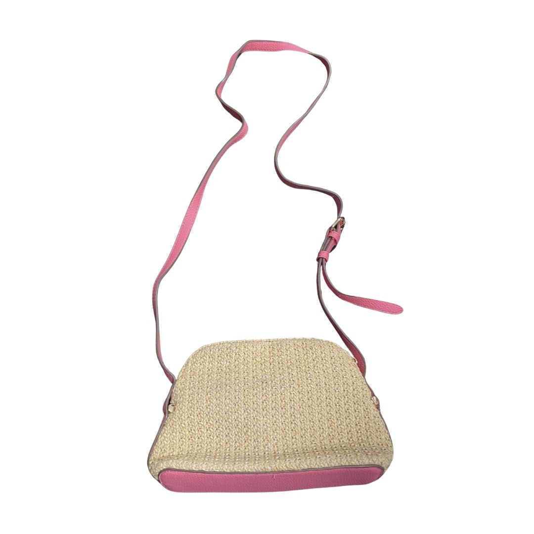 Anne Klein Pink and Tan Dome Straw Crossbody Bag Purse Summer Resort Coastal