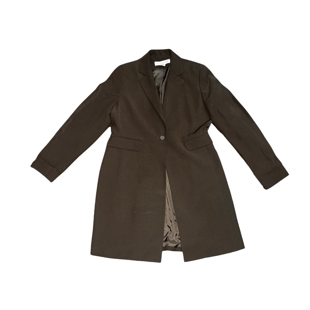 Apostrophe Long one button brown Blazer Size 6 Jacket Lined Career Professional