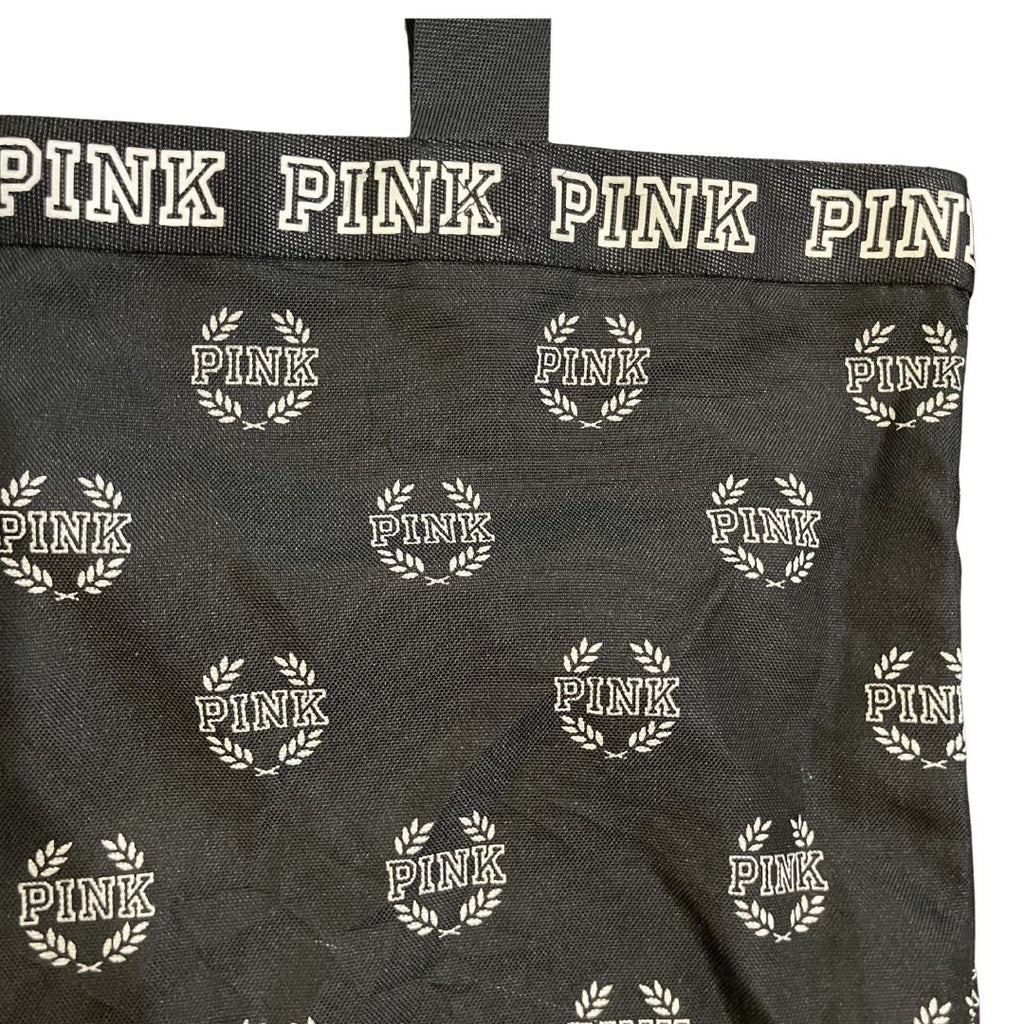 Victoria's Secret PINK All Over Logo Canvas Tote Zip Closure Travel Chic Y2K