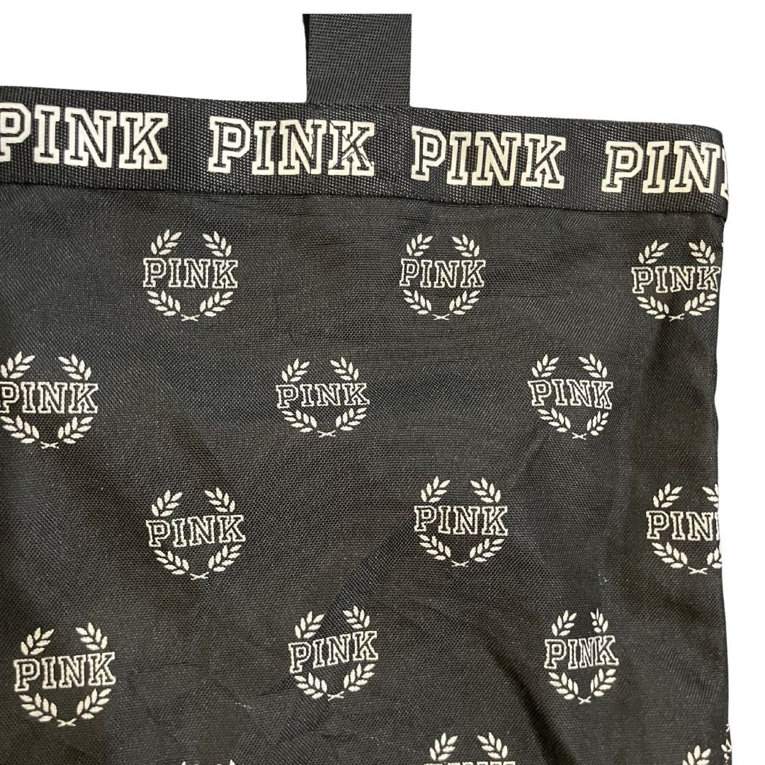 Victoria's Secret PINK All Over Logo Canvas Tote Zip Closure Travel Chic Y2K