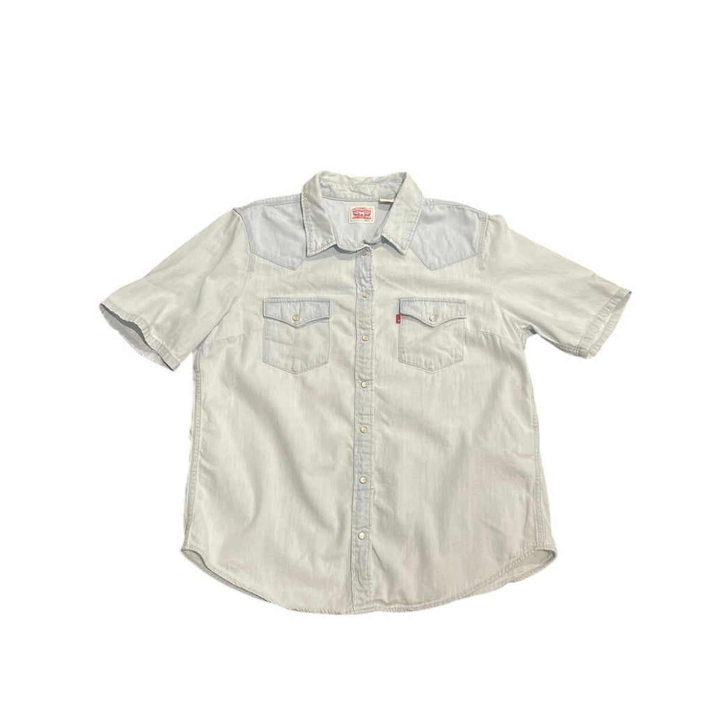 Levi's Short Sleeve Western Denim Pearl Button Shirt SZ L Chambray Cowgirl Rodeo