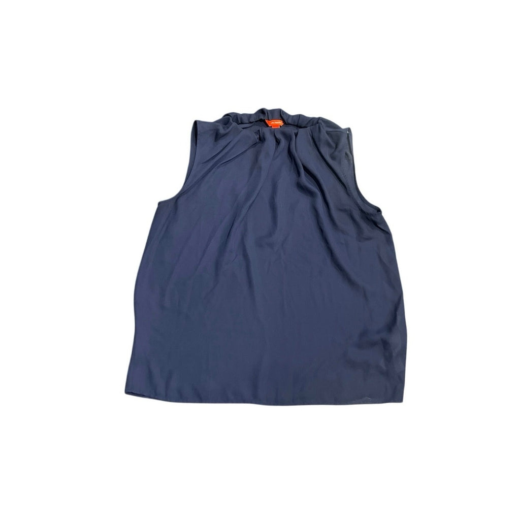 Joe Fresh Sleeveless Navy Blue Pleated Mock Neckline Blouse M Flowy Lightweight