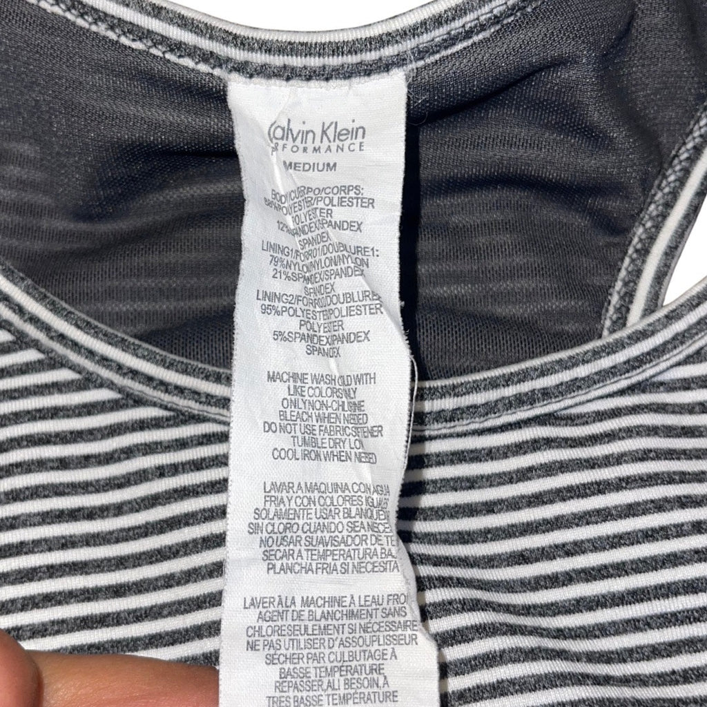 Calvin Klein Performance Striped Sports Bra Top Tank Size Medium Crop Athletic