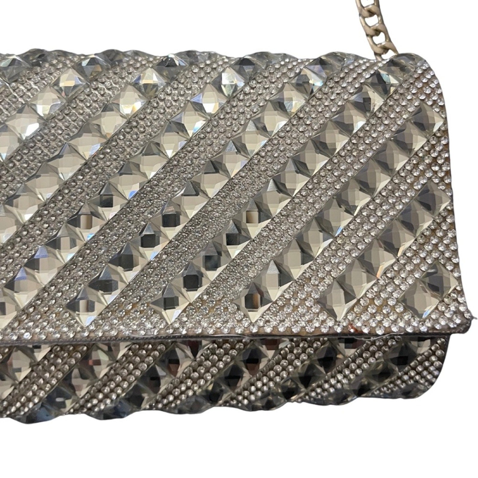 Starlet Chain Strap Bag Silver Rhinestone Faux Pearl Clutch Evening Purse Prom