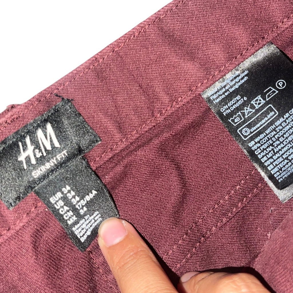 H&M Skinny Fit Mens Burgundy Pants Preppy Casual Size 34