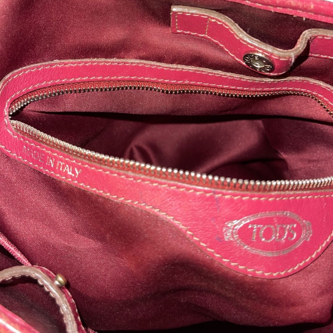 Tod's G-Line Sacca Piccola Red Coated Canvas Hobo Bag Crossbody Quiet Luxury