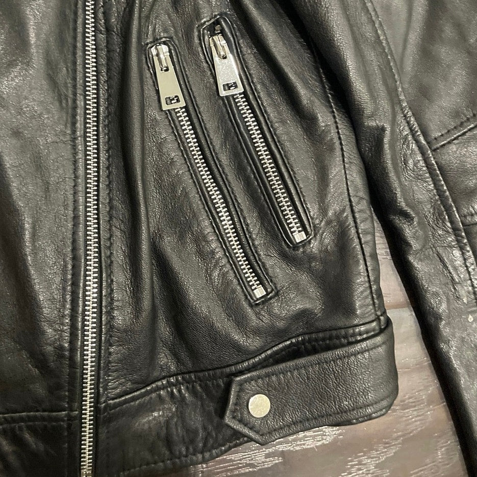ZARA Trafaluc Outerwear Classic Black Leather Cropped Moto Biker Jacket SZ M