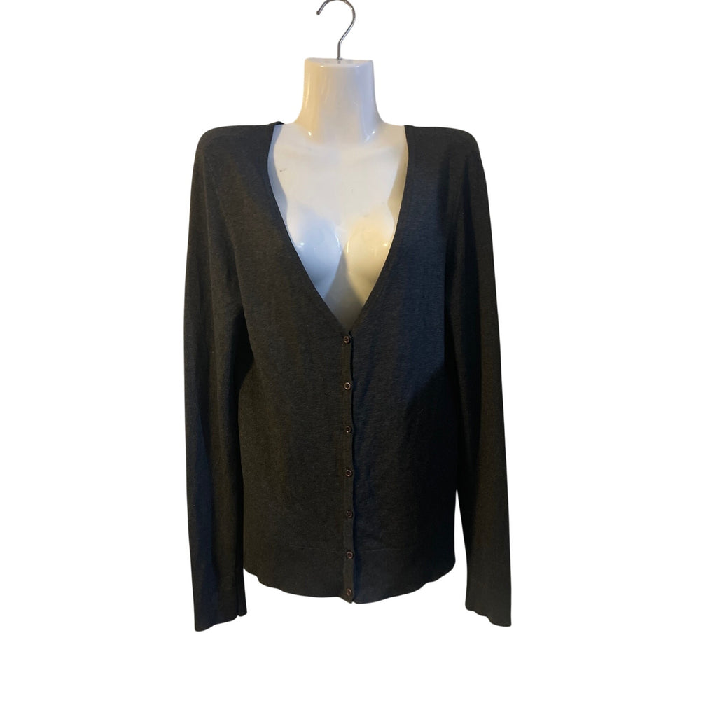 Caslon Silk Cashmere Charcoal Grey Button Front V-Neck Cardigan Sweater SZ S