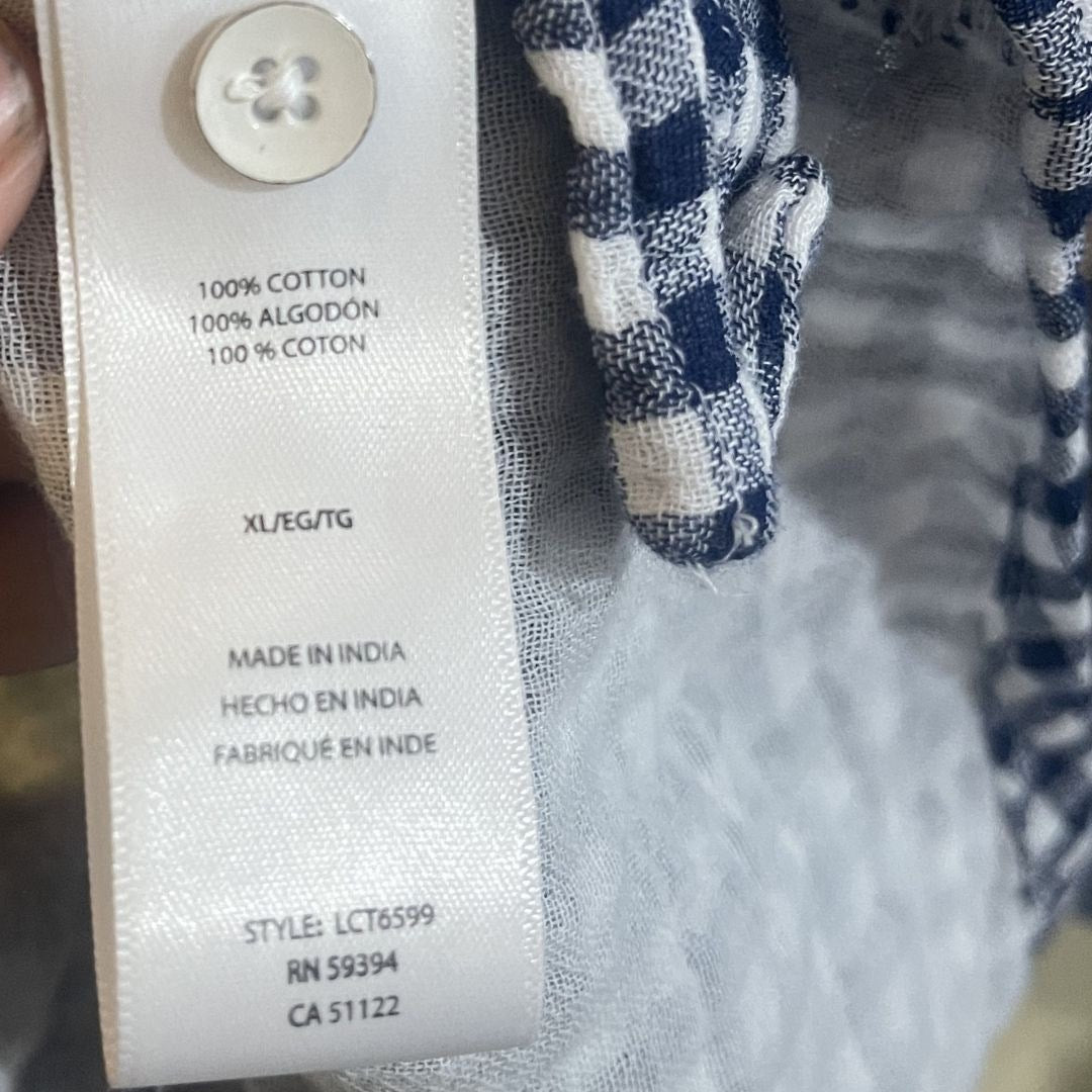 NWT Beachlunchlounge Rosie navy white gingham button down shirt Tie front waist
