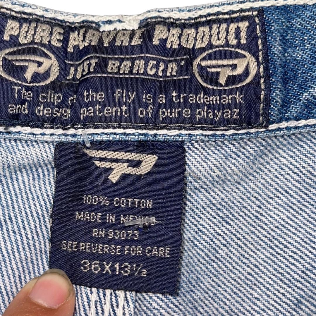 Vintage Mens Pure Playaz Jeans Baggy Shorts Carpenter SZ 36 90s Y2K 100% Cotton