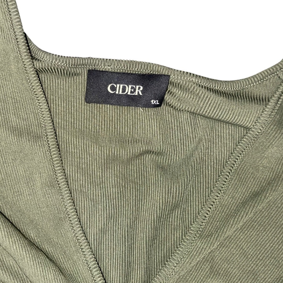 CIDER GREEN JERSEY V-NECK SOLID RUCHED ROMPER CURVE PLUS SIZE 1XL