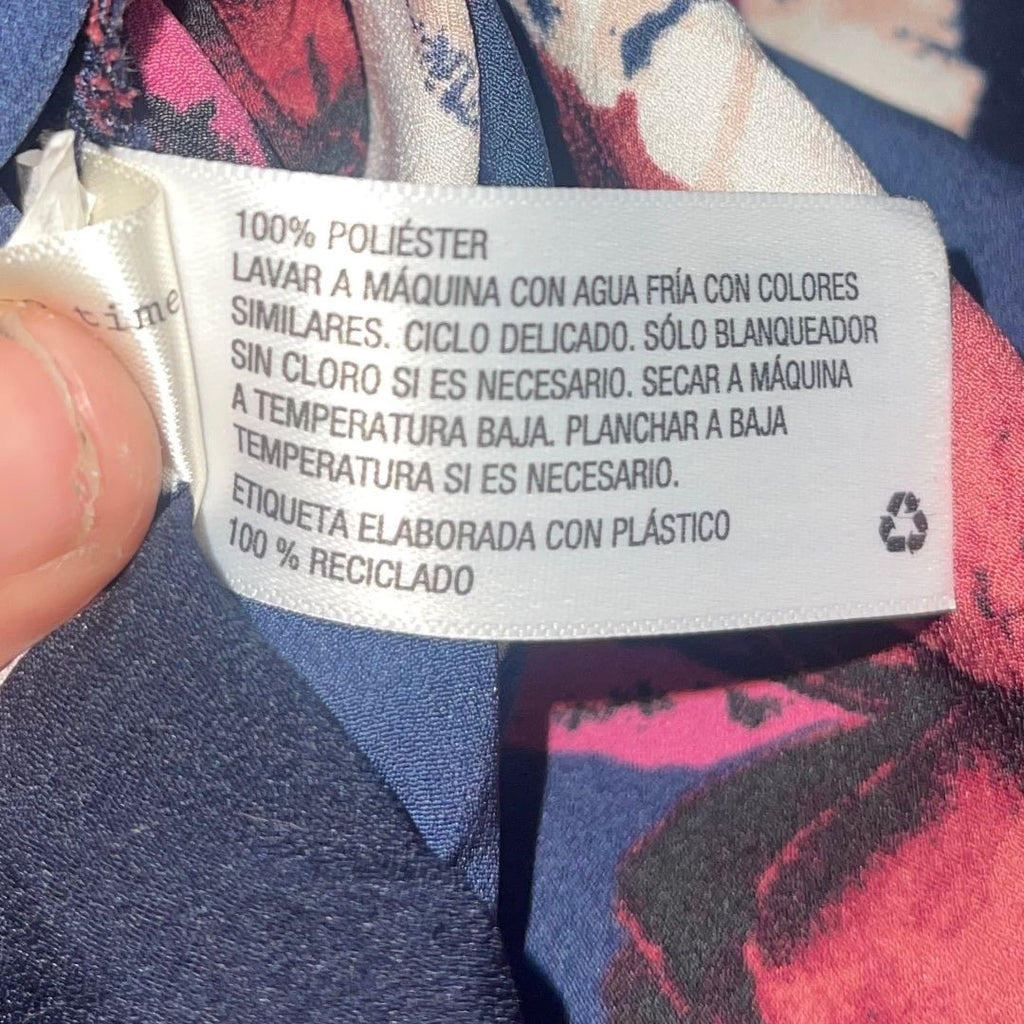 A New Day Floral Long Sleeve Faux Wrap Blouse Size Medium Career Office Casual