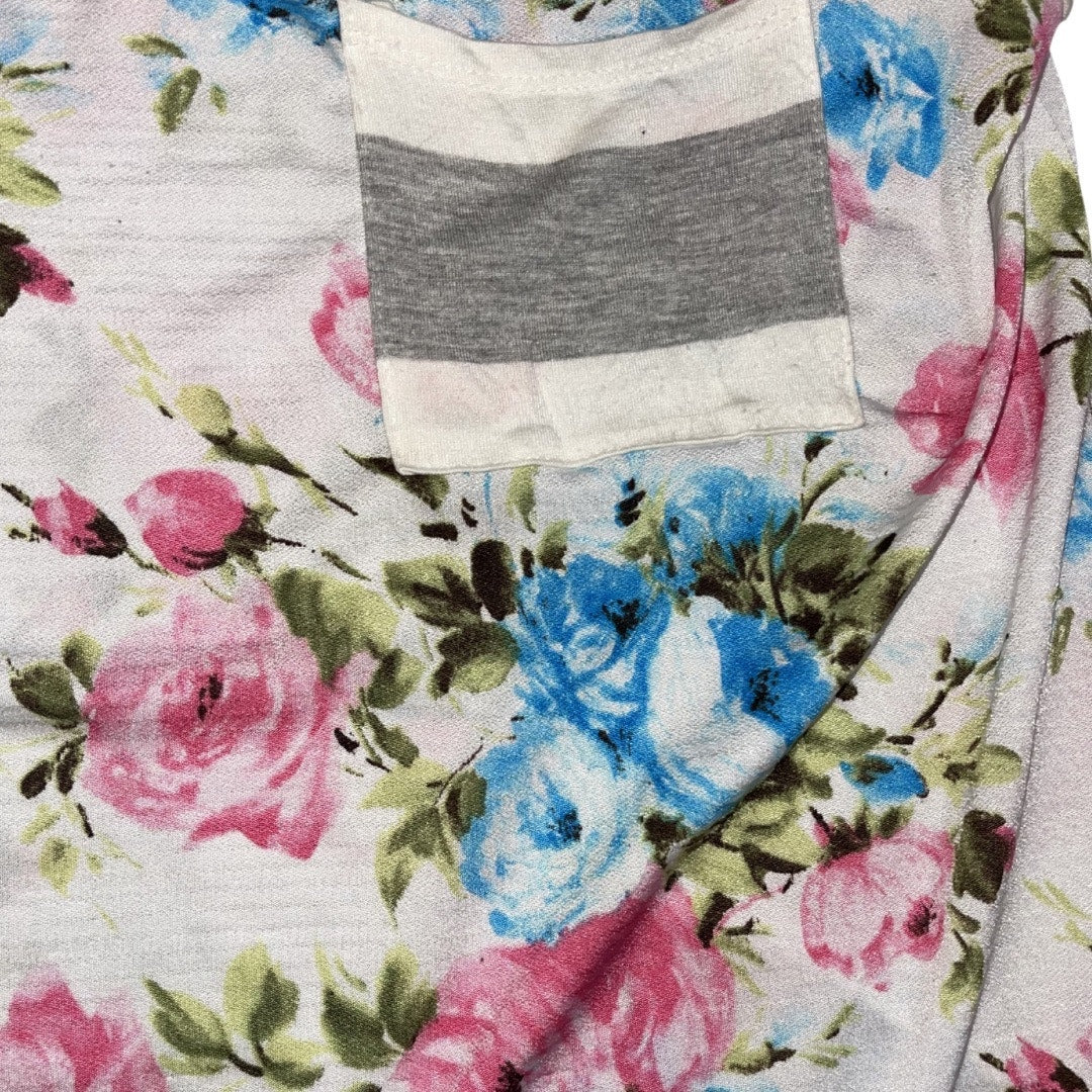 Boho Floral Rose and Striped Long Sleeve Knit Tunic Top SZ Large Artsy Botanical