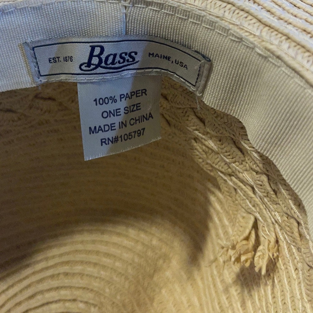 Bass Straw Style Hat 100% Paper Rope Band One Size Beach Vacation Sun Hat