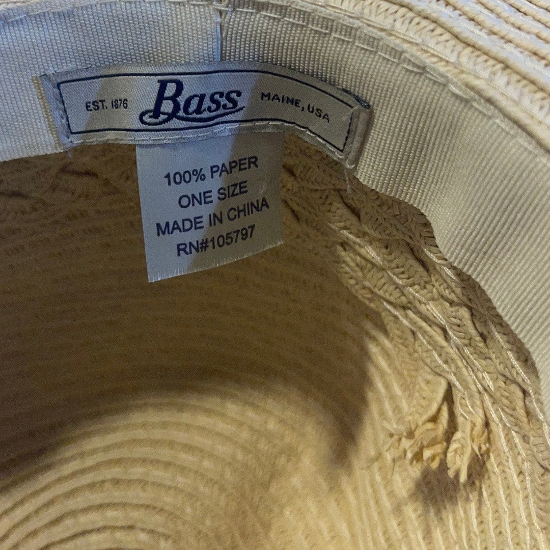 Bass Straw Style Hat 100% Paper Rope Band One Size Beach Vacation Sun Hat