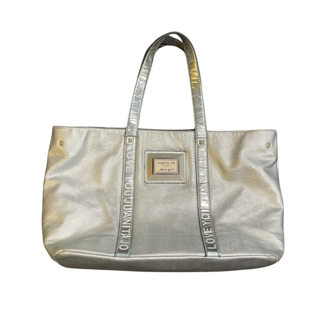 Juanita Jo "Love You" Blue Metallic Silver Shoulder Tote Bag TikTok Influencer