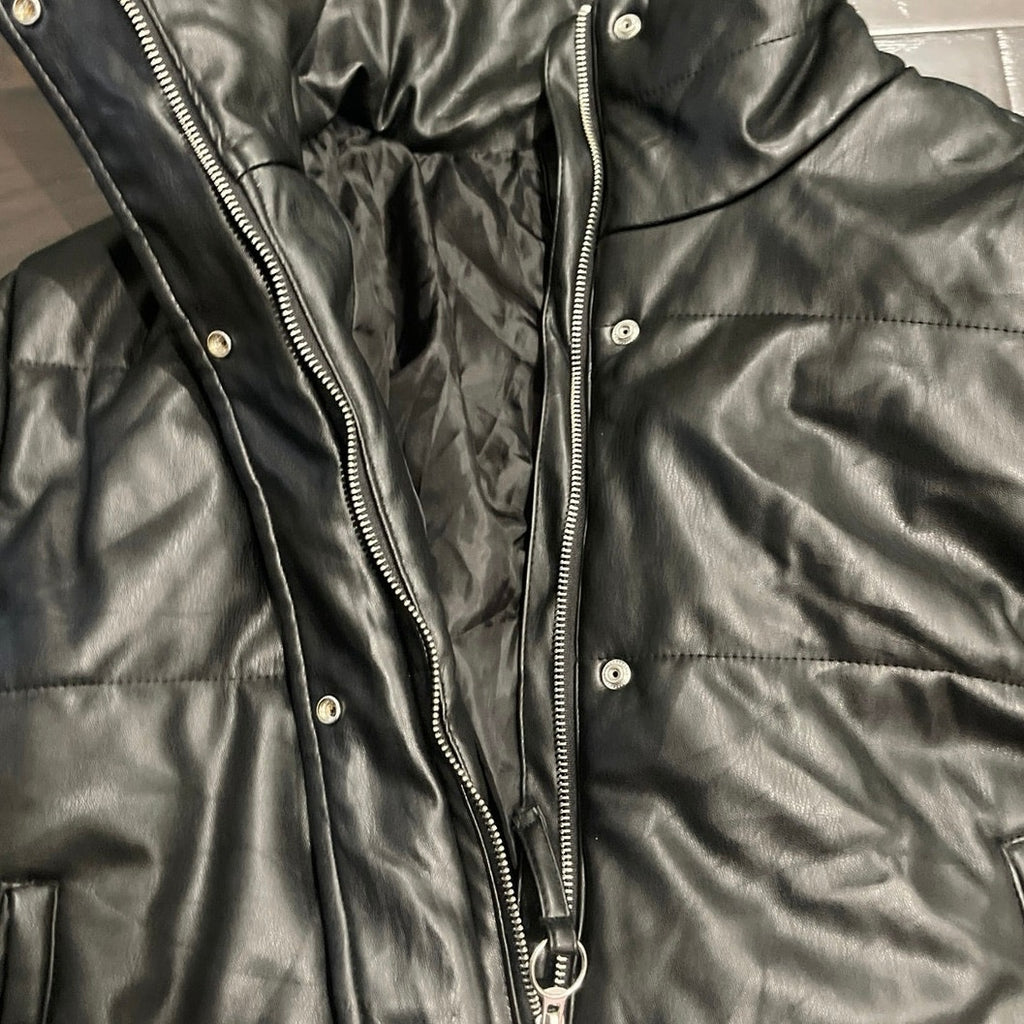 Vigoss Faux Leather Cropped Quilted Puffer Jacket SZ XL Military Flight Aviation