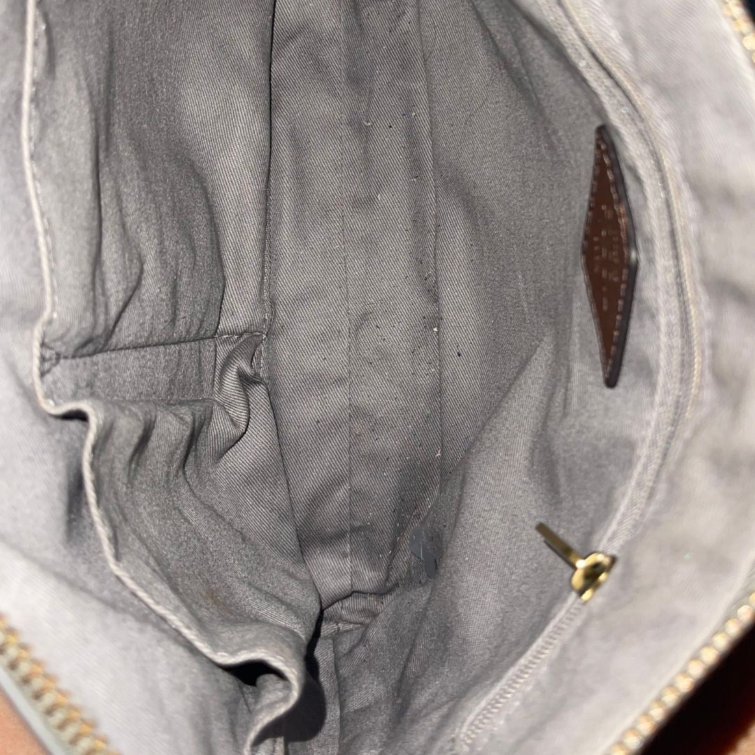 Fossil Jenna Top Zip Gray Pebbled Leather Crossbody Handbag Purse
