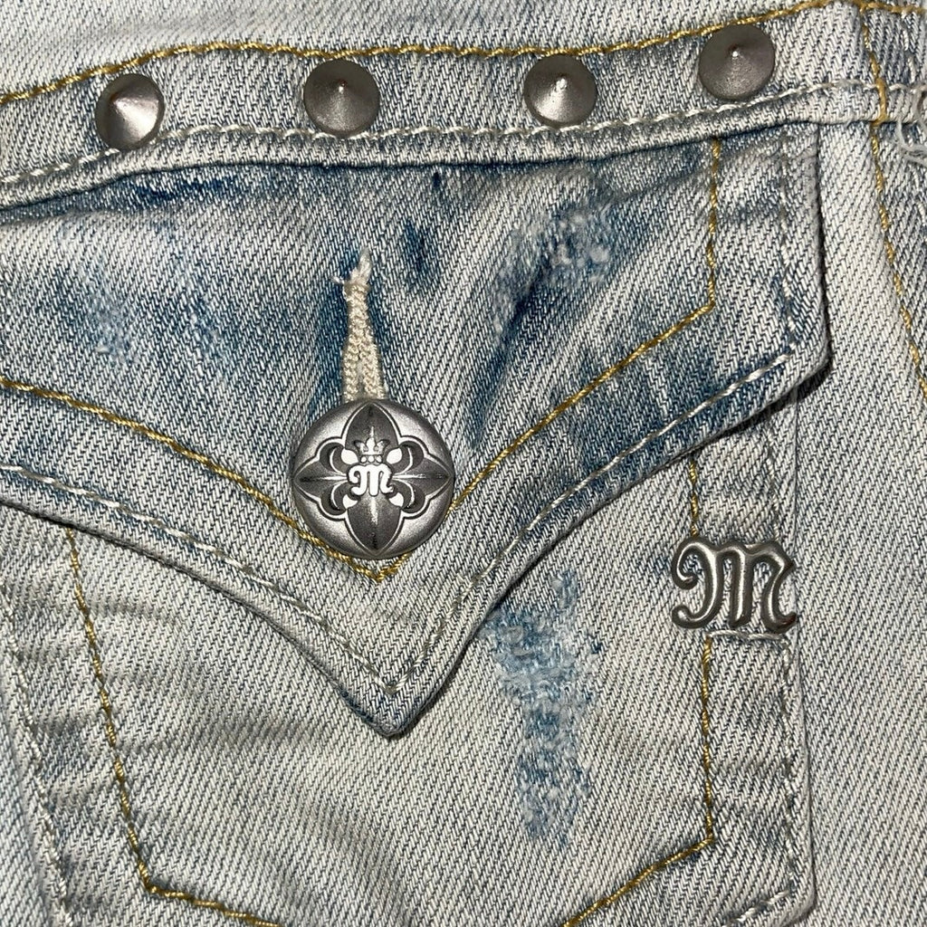 Miss Me Distressed Studded Denim Vest Light Blue Size Small Western Cowgirl Y2K