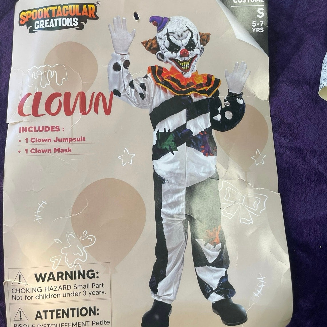 Spooktacular Scary Clown Youth Boy Halloween Costume SZ 5-7 Kidscore Spooky