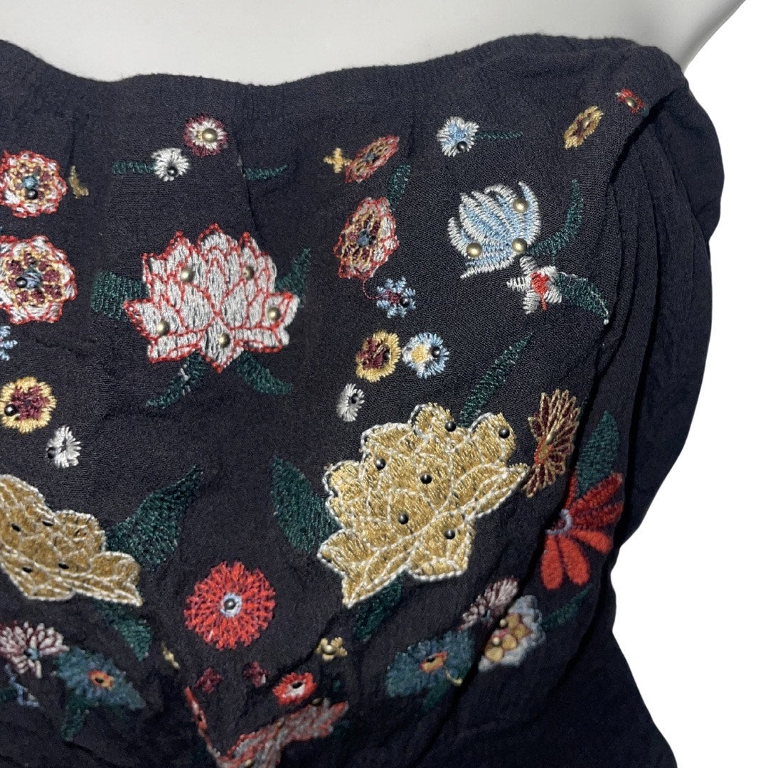 Xhilaration Strapless Jumpsuit Floral Embroidery Small Pockets Boho Chic Arsty