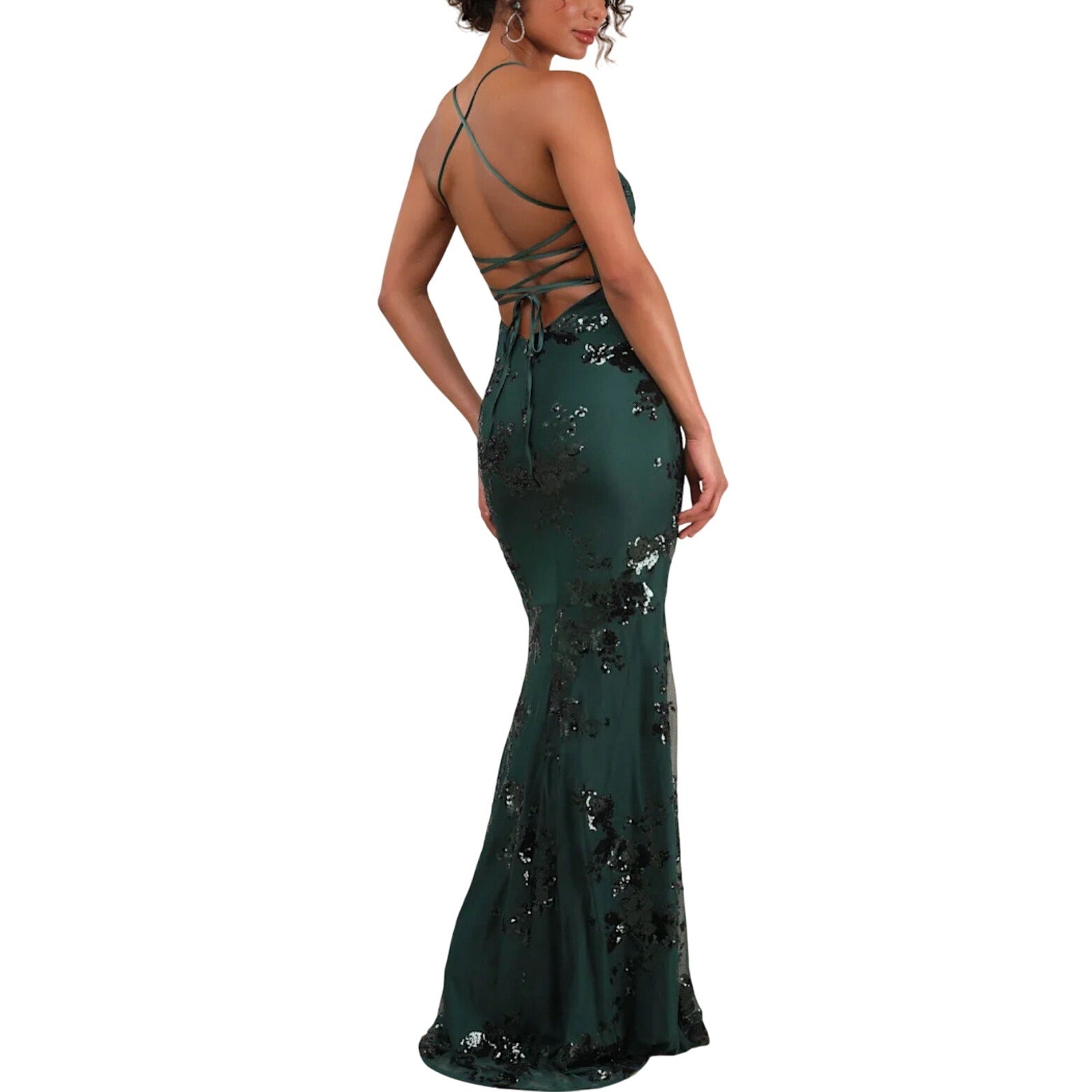 Lulus Valhalla Forest Green Sequin Lace-up Maxi Dress Small Formal Wedding Prom