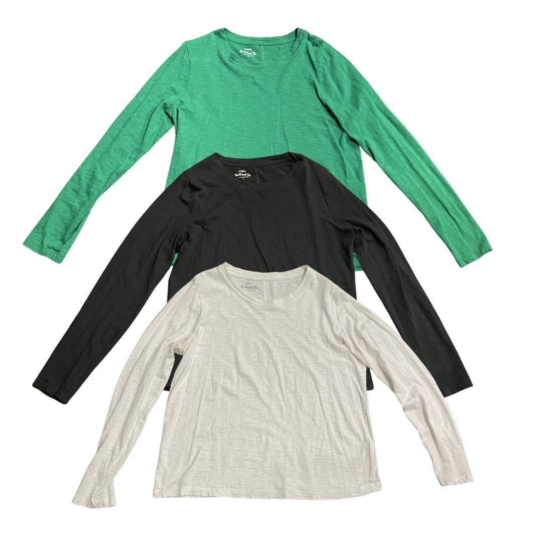 J. Crew Girlfriend Long Sleeve Tee Lot of Three White Green Black SZ L Casual