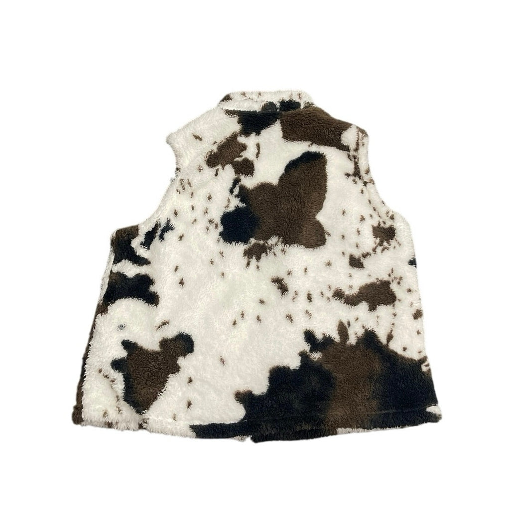 Faux Fur Fleece Cow Print Full Zip Vest SZ XL Western Cowgirl Rancher