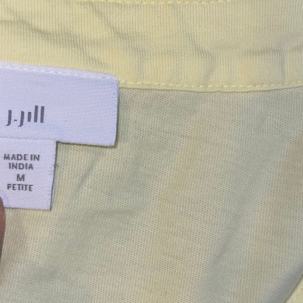 J. Jill Long Sleeve V-Neck Henley Butter Yellow Size Medium Petite 100% Cotton