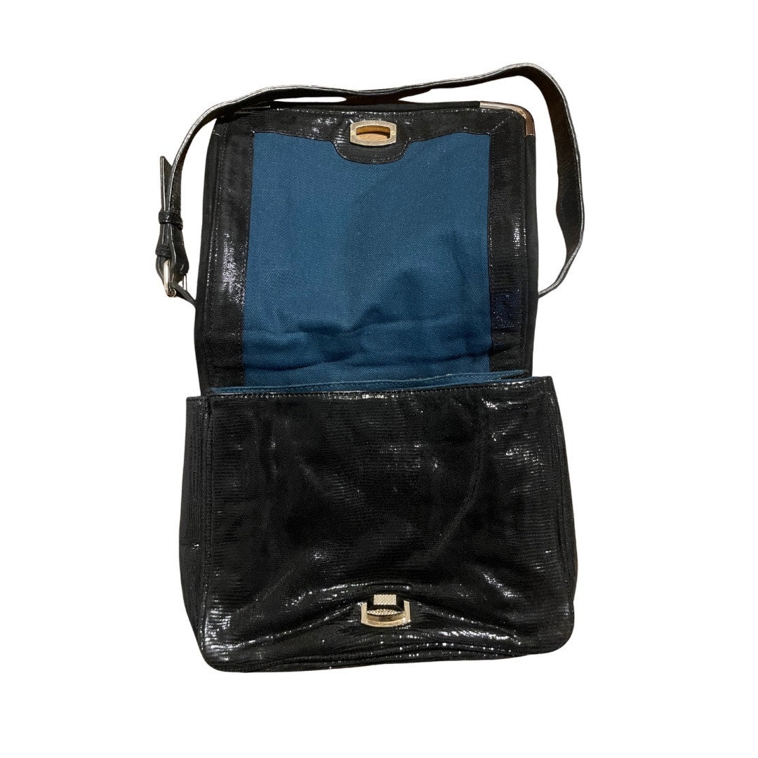 Ann Taylor Reptile Shimmer Leather Black Shoulder Bag Messenger Flap Purse