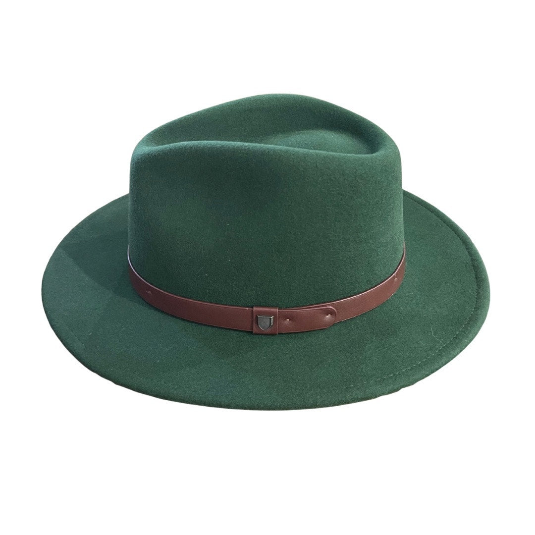 Brixton Messer Fedora Unisex Moss Felted Wool Hat Faux Leather Band SZ L NWT