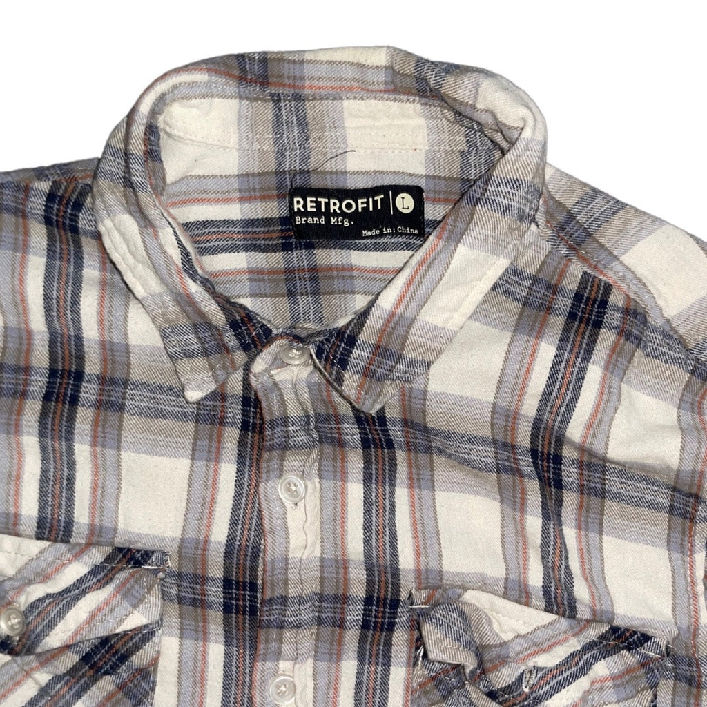 Retrofit Men's Flannel Long Sleeve brown tone plaid button up shirt size L