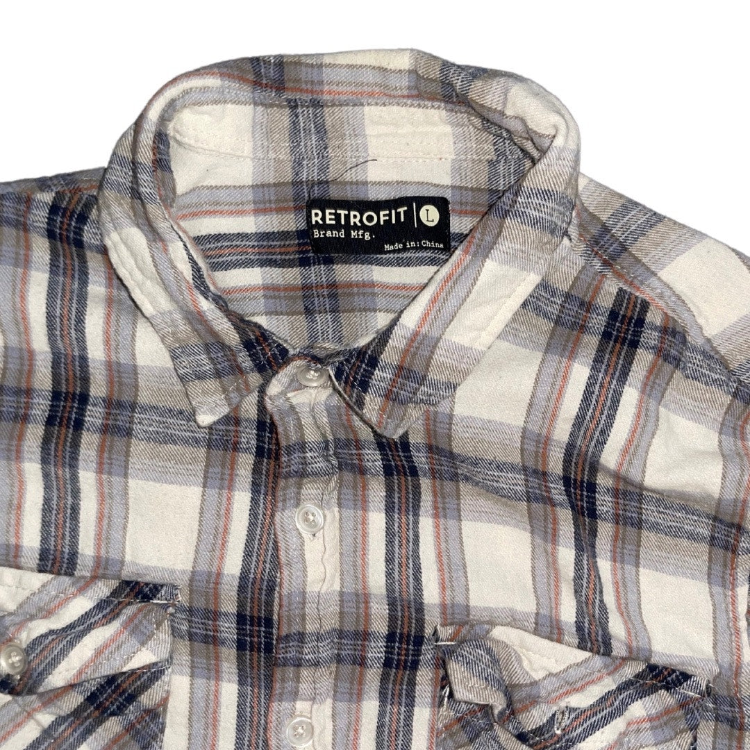 Retrofit Men's Flannel Long Sleeve brown tone plaid button up shirt size L