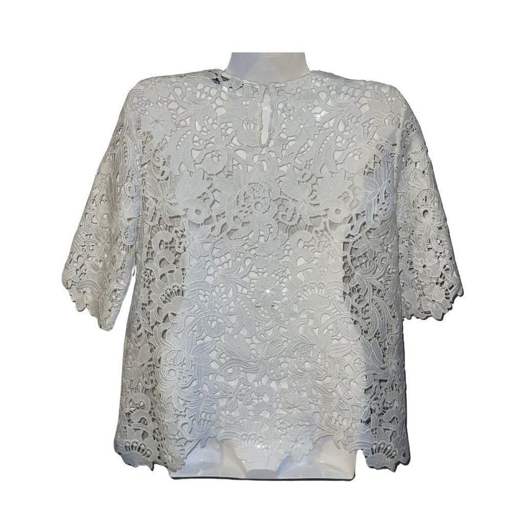 Zara White Floral Lace Crochet Short Sleeve Blouse SZ XS Boho Romantic Chic