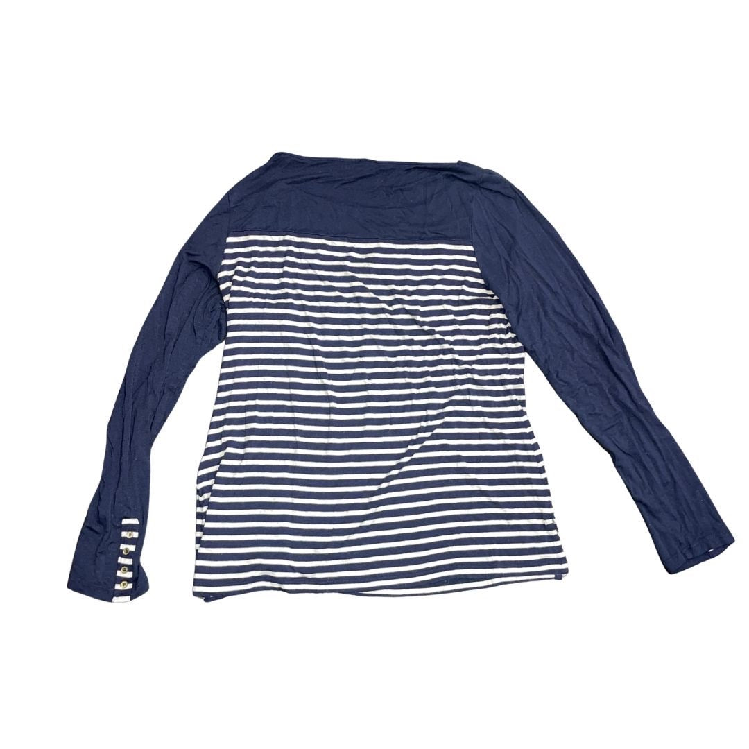 The Limited Navy Blue and White Striped Long Sleeve Nautical Top Large Coastal
