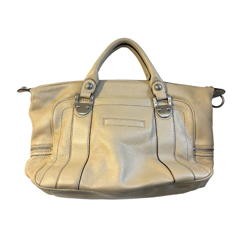 B. Makowsky Chelsea Gunmetal Pebbled Leather Satchel Bag Top Handle Boho Chic