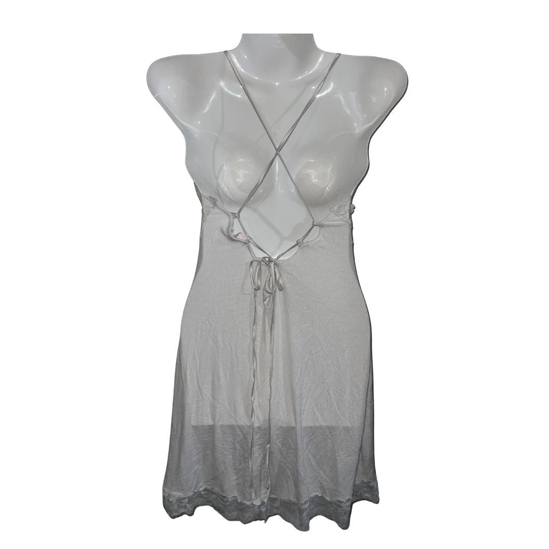 Victoria's Secret Y2K Style Lace Trim Ribbed Slip Dress Intimates Lingerie Nigh