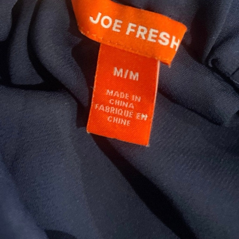 Joe Fresh Sleeveless Navy Blue Pleated Mock Neckline Blouse M Flowy Lightweight