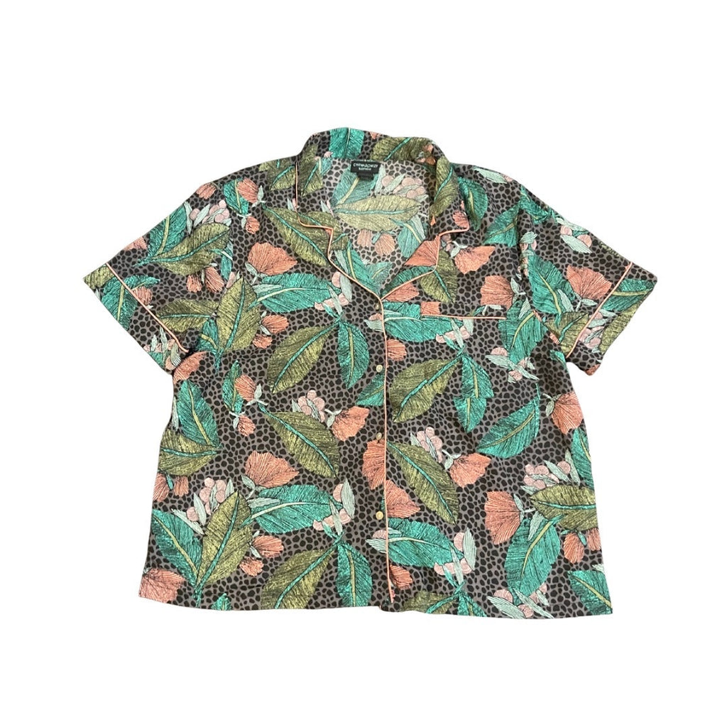 Cynthia Rowley Short Sleeve Button up Pajama Top SZ XXL Tropical Retro Sleepwear