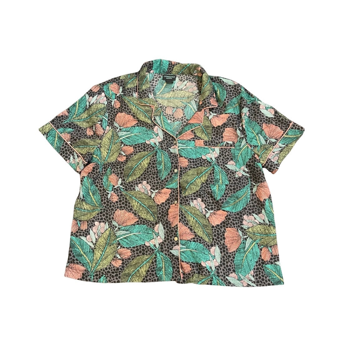 Cynthia Rowley Short Sleeve Button up Pajama Top SZ XXL Tropical Retro Sleepwear