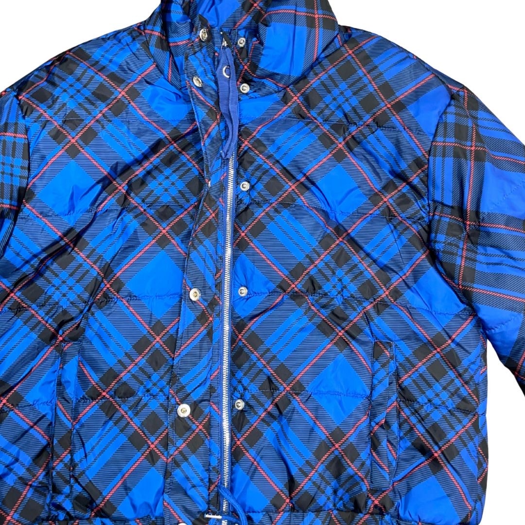 Ashley Outerwear Juniors Royal Blue Plaid Puffer Jacket Size XL Cropped