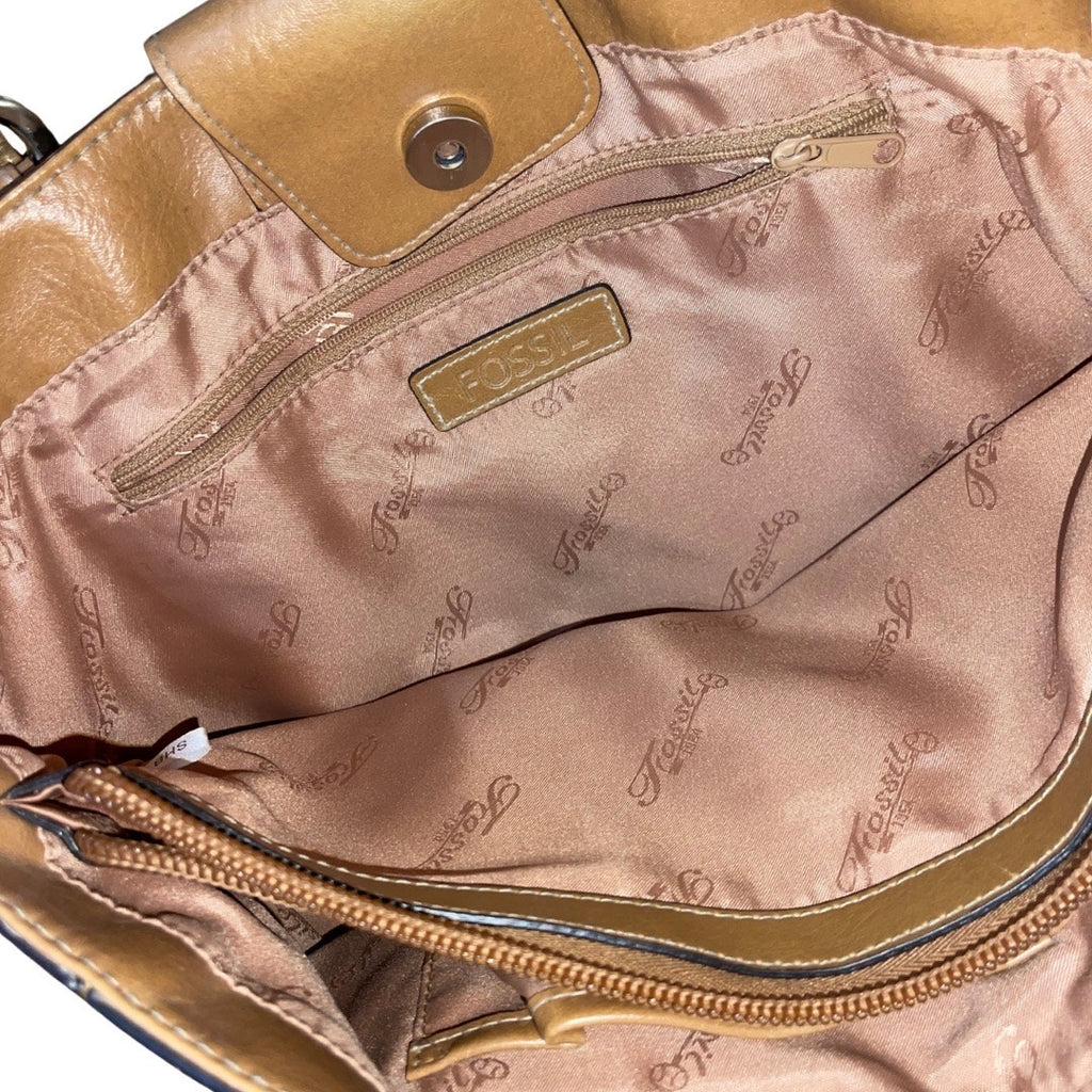 Fossil Key Per Large Tote Shoulder Bag Canvas and Leather Purse