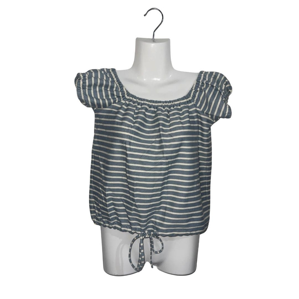 Madewell Striped Melody Off the Shoulder Peasant Blouse Cinch Waist Size XXS
