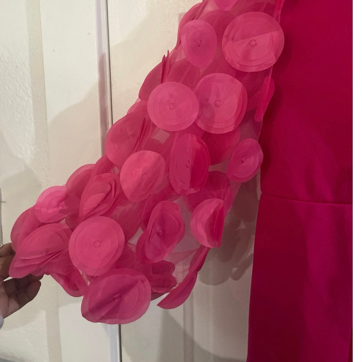 Qianzhidu Fuchsia Pink Sheer Mesh Puff Sleeves SZ XXL Party Wedding Formal
