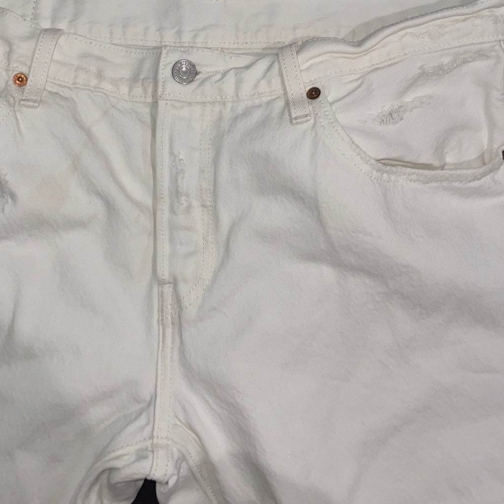 Women Levi's 501 Button Fly White Distress Denim Jeans Pants Size 31x32