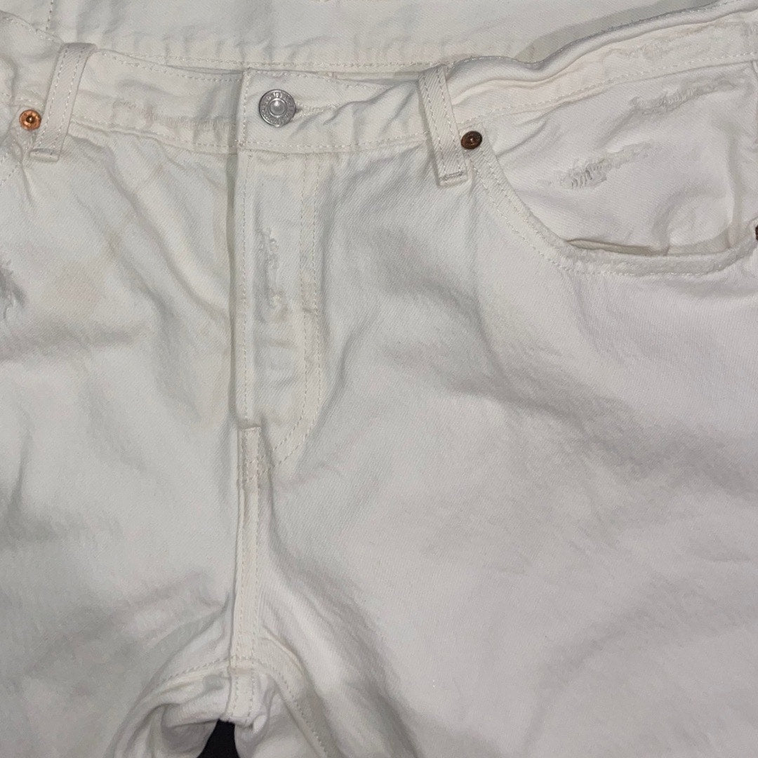 Women Levi's 501 Button Fly White Distress Denim Jeans Pants Size 31x32