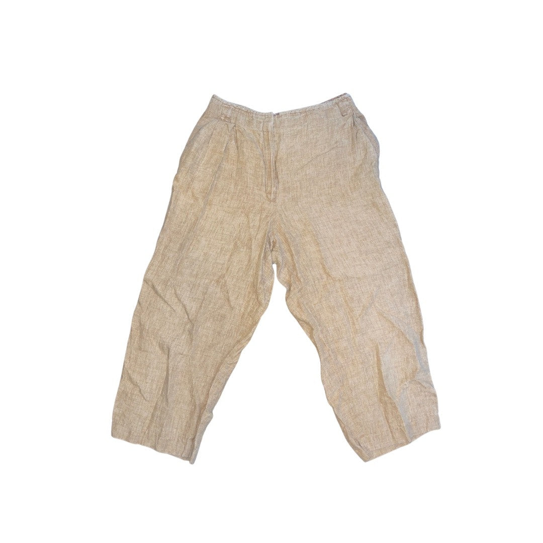 Liz Claiborne Collection 100% linen Tan Wide Leg Cropped Style