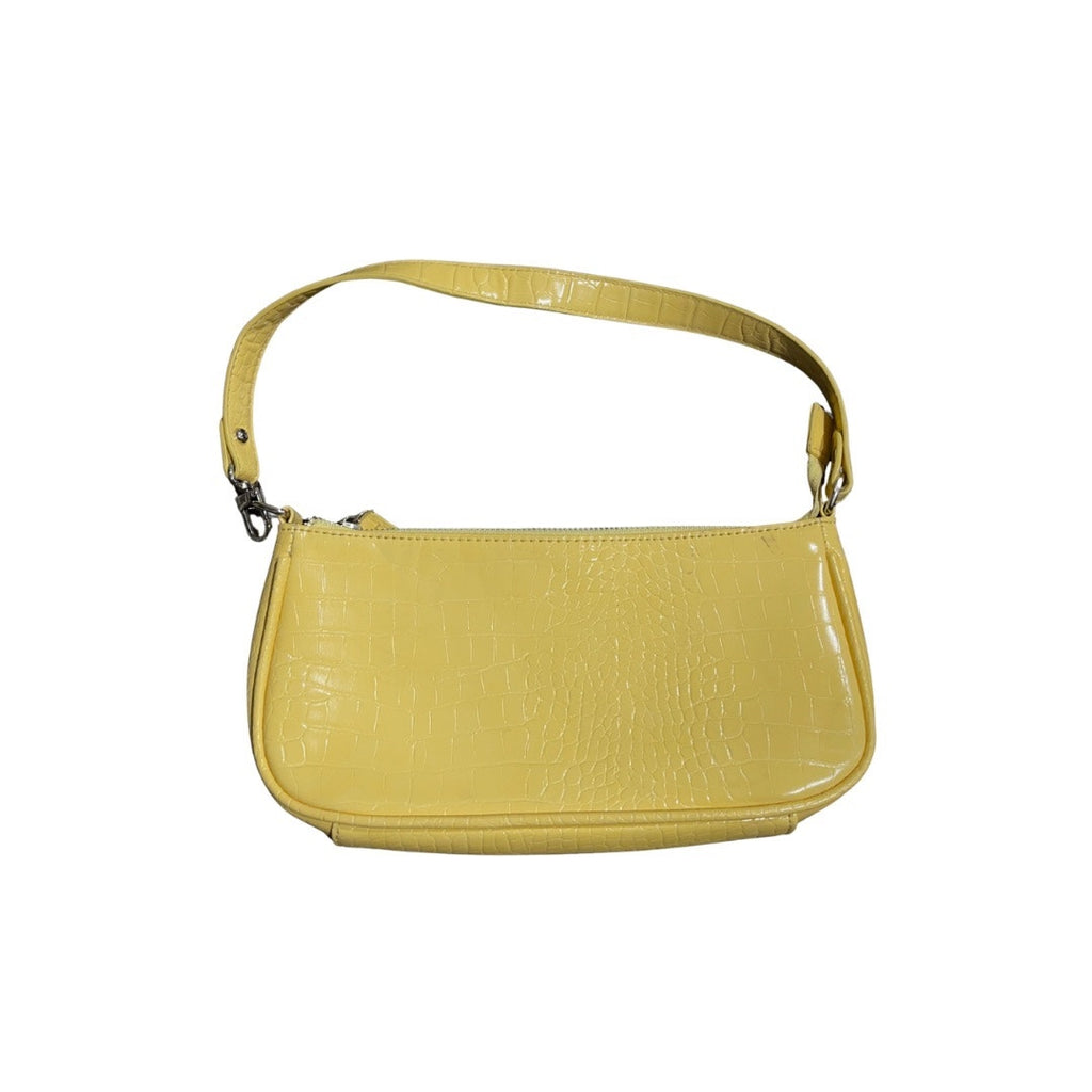 Yellow Patent Leather Shoulder Bag Y2K Era Retro Purse Faux Croc Print